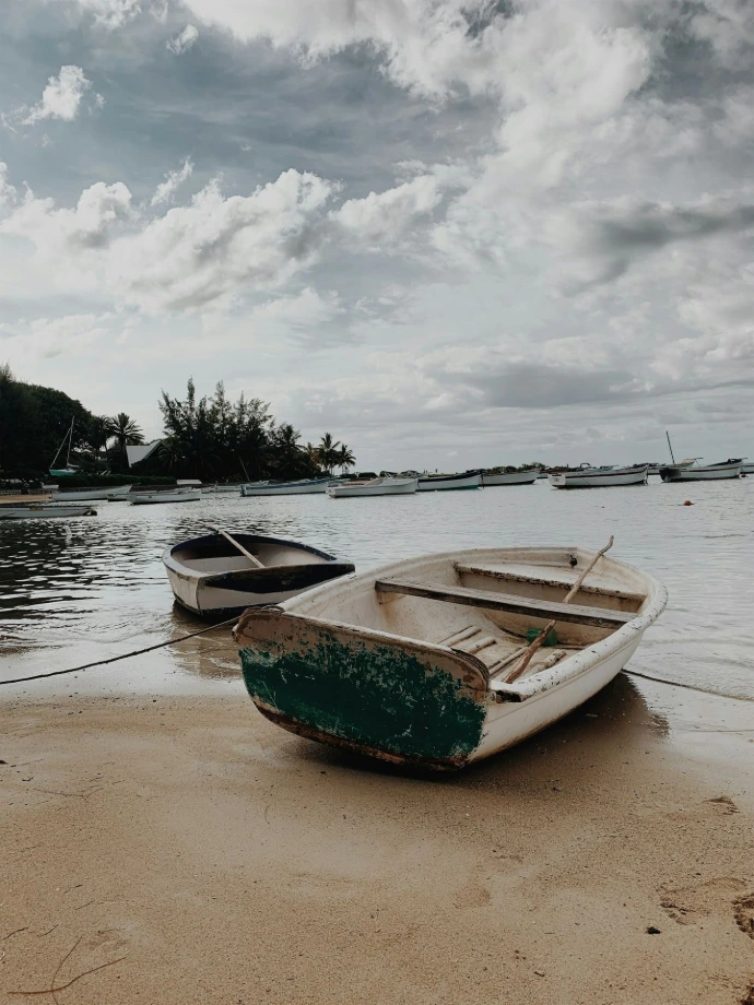 white and green boat on beach during daytime